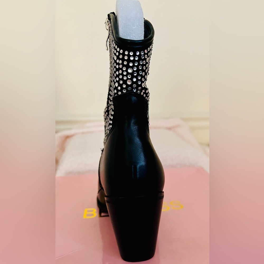 NIB Dolls Kill Cowgirl Ways Western Boot Cassidy Denim Boot in Black w/ Crystals - Picture 13 of 16